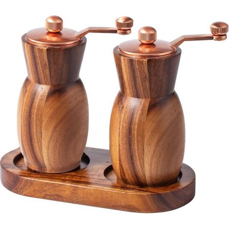 Juego de molinillos de sal y pimienta，Saleros y pimenteros de madera，Molinillos de especias manuales recargables，Molinillo de pimienta de 11,4 cm (1/5)