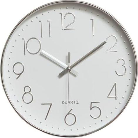 Moderne Wanduhr, 30 cm breit, universell dekorativ, geräuschlos, ohne Ticken, Quarzwerk für den Innenbereich, runde Wanduhr ohne Gehäuse für Wohnzimmer, Küche, Büro (silber)