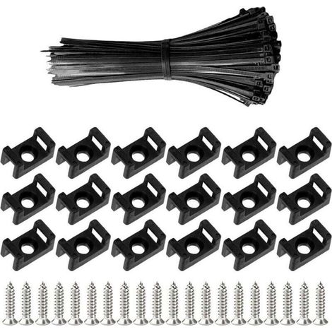100 Pièces Attaches Cable avec Embase de Serre Cables et Vis, 200 mm Autobloquantes Fixations Électriques Collier de Serrage en Nylon pour Organiser Câbles, Réutilisables et Réglables (1/4)