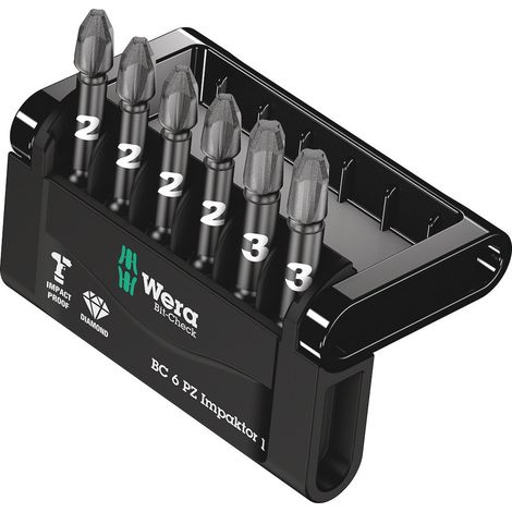 Wera Mini-Check Impaktor 3 05057692001 Jeu d'embouts 6 pièces vis Pozidriv technologie Impactor