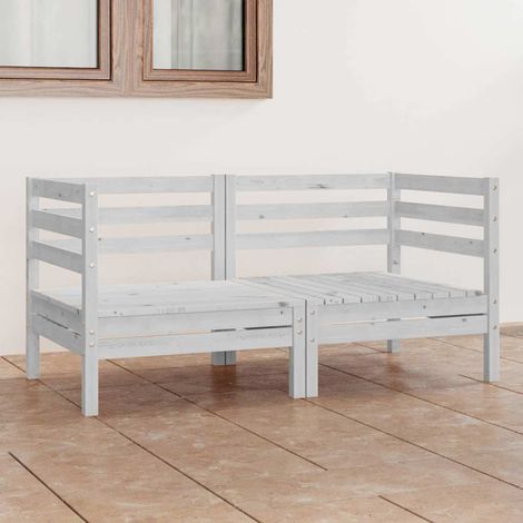 Canapé fixe 2 places de jardin Canapé relax - Banc de jardin Blanc Bois de pin solide BV857270 - BonneVie (1/5)