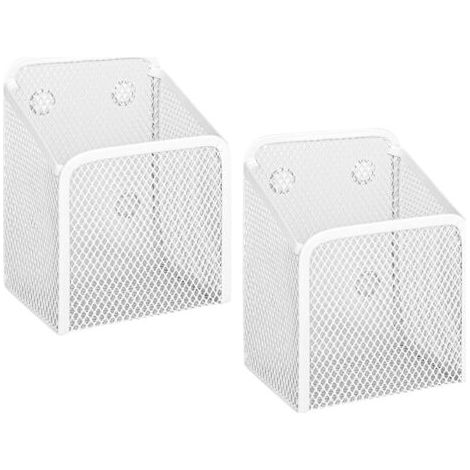 Lot de 2 paniers de rangement magnétiques - Organiseur de bureau magnétique - Panier de rangement en maille - Pour tableau blanc, casier, réfrigérateur, bureau (blanc) (1/5)