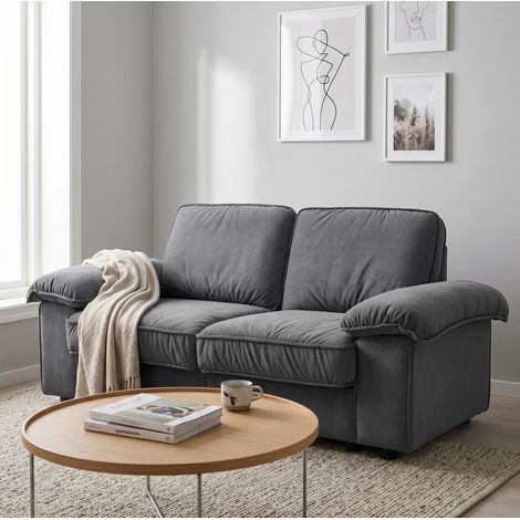 Canapé en tejido gris con almacenaje oculto, ancho interior de asiento 136 cm (1/5)