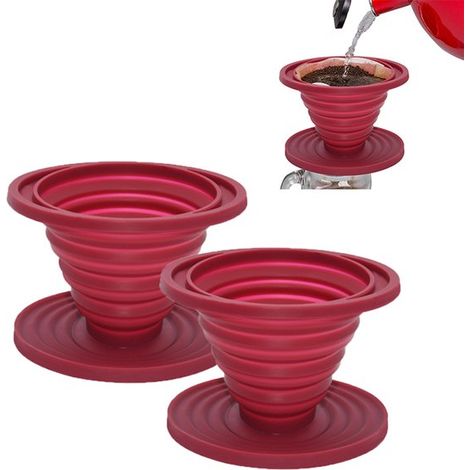 2 teiliger Silikon Kaffeefiltertrichter Tragbarer Kaffeefiltertrichter Filtertrichter Kaffeezubereitung im Freien Wiederverwendbar Faltbar zum Mi (1/5)