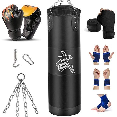 Sac de Frappe Lourd pour Adultes, Jeunes Enfants – Sac de Boxe intérieur/Jardin Non rempli avec Gants de Frappe, enveloppes, chaîne, Crochet de Plafond pour MMA, Kickboxing, Muay Thai