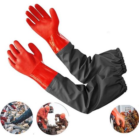 Gants longs en caoutchouc - Gants imperméables - Montants jusqu'au coude - Caoutchouc - Gants - Gants anti-poussière en mousse - Gants de travail - Gants de taille (1/5)