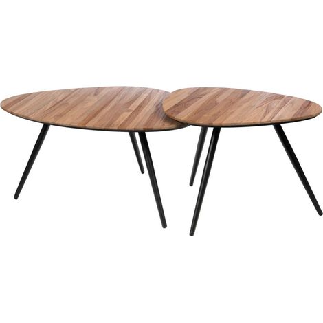 Amadeus - Lot de 2 tables basses rectangulaires en teck et métal L65 cm Bella