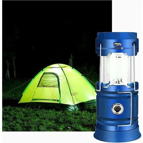 Lanterne LED rechargeable solaire/USB, lampe de camping puissante, lanterne de jardin portable avec 2 modes, lampe de poche 360° éclairage suspendu avec fonction étanche pour bivouac/urgence/garage (1/4)
