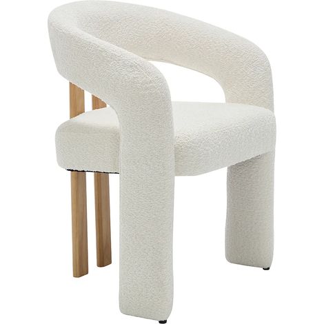 Sedia con braccioli in tessuto bouclette e legno di hevea Bianco - NORETI (1/5)