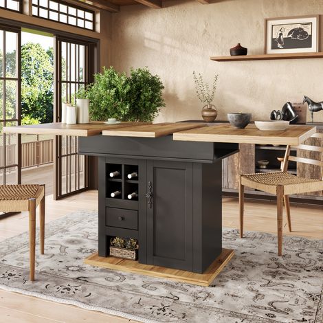 Tavolo allungabile 110-140 x 80 cm in MDF e metallo, nero HAVRYA (1/5)