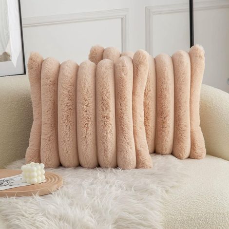 Housse De Coussin - Fourrure Synthétique Longue Et Velours - 45 x 45 cm - Décor Salon Chambre - Lot De 2 (1/5)