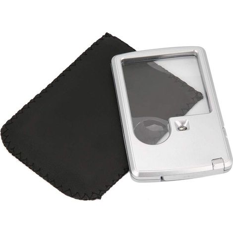 Kreditkartenlupe, Taschenlupe mit LED-Licht, 3-fache und 6-fache Lupe mit Lederlinse und Licht.