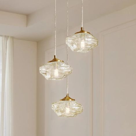 [GEBRAUCHT] B-Ware Lindby Hängelampe Piatra Hängeleuchte Deckenlampe ø25cm 3 Flg Amber/Messing G116