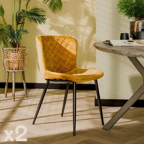 Chaise en velours piqué moutarde (lot de 2) MELBOURNE (1/5)