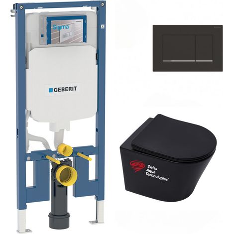 Pack WC Bati-support Geberit + WC suspendu sans bride Swiss Aqua Technologies + Abattant frein de chute + Plaque