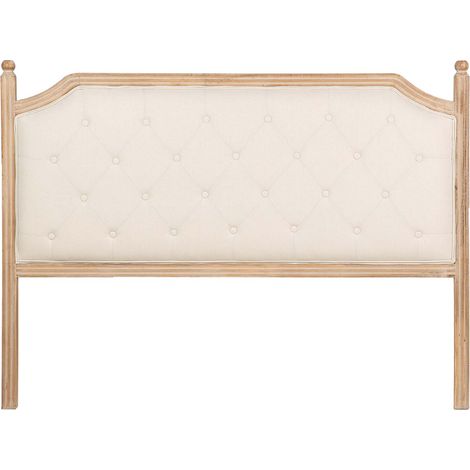 Tête de lit capitonnée en lin et bois d'hévéa 160 x 4 x 120 cm (1/2)