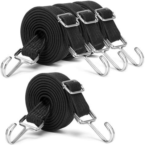4 Pièces Cordes élastiques plates réglables avec crochets, sangles plates en latex robustes avec boucle métallique de réglage de la longueur - 1 m (1/5)