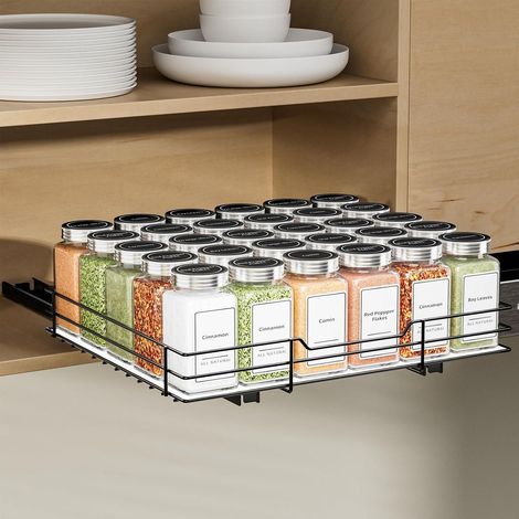 Ausziehbares Gewürzregal Schwarz für Schrank Organizer - Platzsparend & Küche (1/5)
