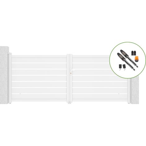 Portail battant 3,5m VOGEL H.140cm alu blanc + motorisation TANKER B700 (1/4)