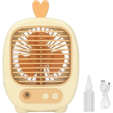 Petit ventilateur de bureau avec 3 vitesses, humidificateur intégré, batterie 1200 mAh rechargeable par USB et fonction climatiseur. Idéal pour le bureau, la maison et les voyages (jaune).-AquaForge (1/5)