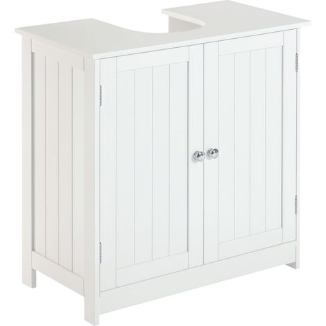 Meuble sous-vasque avec étagère réglable. rangement sous lavabo avec découpe en U et 2 portes. meuble gain de place. compatible avec les lavabos sur colonne ou sur pied. 60 x 30 x 60 cm. blanc (1/5)