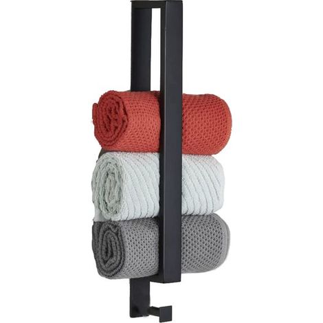 Schwarzer, mattierter, bohrfreier Handtuchhalter – Stange aus Edelstahl 304 – Mit Haken – Selbstklebend, 40 cm