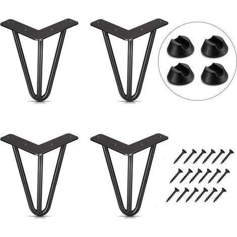 JSSEVN - Set of 4 Table Legs, 10cm, DIY Furniture Legs for Dining Table, Coffee Table, Desk, Black + Leg Protectors and Screws (1/4)