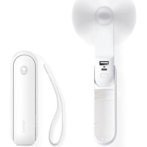 Ventilateur de Poche, Mini Ventilateur à Main Portable, à Piles Rechargeables par USB [14-21 heures], Ventilateur Personnel Pliable et Silencieux Avec Batterie Externe, Lampe de Poche - Blanc (1/5)