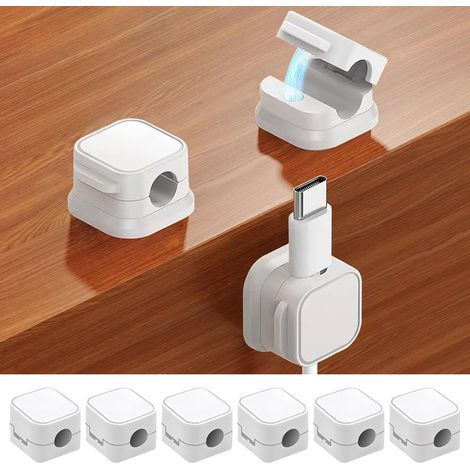 Lot de 6 supports de câble pour bureau et mur, organiseur de cordons de charge pour la maison et le bureau, gestion des câbles (blanc) (1/5)