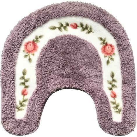 BUNTHAUS 1 Pack Purple 50x50 cm AntiSlip Bathroom Mat Rose Mat Soft Absorbent Bathroom Rug U Shape Floral Bathroom Shower Mat Kitchen Rug (1/5)