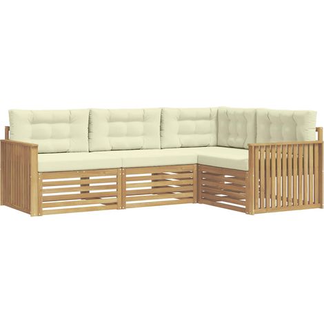 Outdoor-Sofagarnitur 4 stk. 4-Sitzer Weiß und Creme Polyester vidaXL