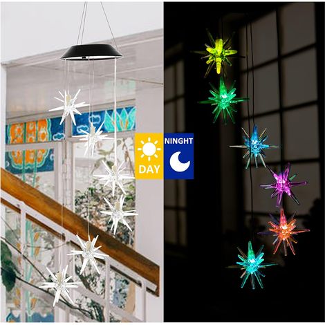 Carillon éolien en forme d'étoile de mer à LED multicolore avec clochette, lampe solaire suspendue étanche pour maison, terrasse et jardin, carillon décoratif pour intérieur et extérieur. (1/5)