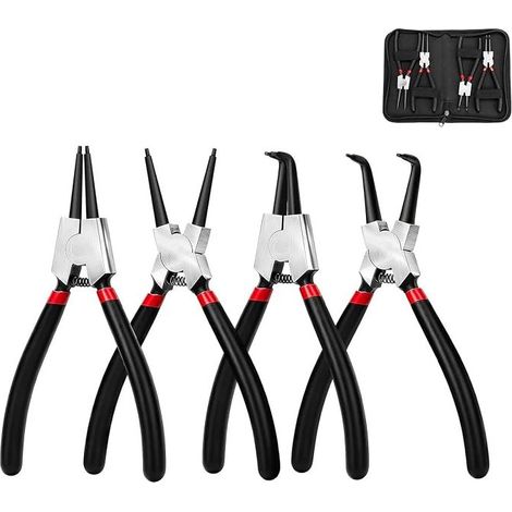 GDHZS- 4 Pinces à Circlips Internes Externes Flexion de 170mm avec SacPince Circlips Antirouille et Anti, Circlip Interne et Externe Acier au Carbone (1/5)