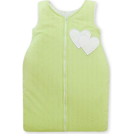 Saco de dormir de algodón para niños de 6 a 12 meses, TOG 2.5, aislante, para todo el año, con estampado de corazones y rayas verdes. (1/5)