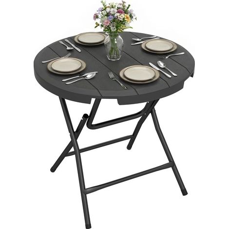 Table de jardin ronde table de salle à manger extérieur pour 4 personnes avec plateau en HDPE et cadre en acier (1/5)