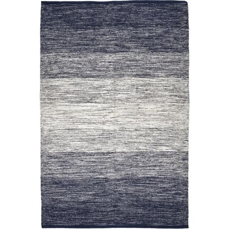 Tapis 140 x 200 cm coton brodé avec dégradé de bleu vieilli – SAPHIR (1/5)
