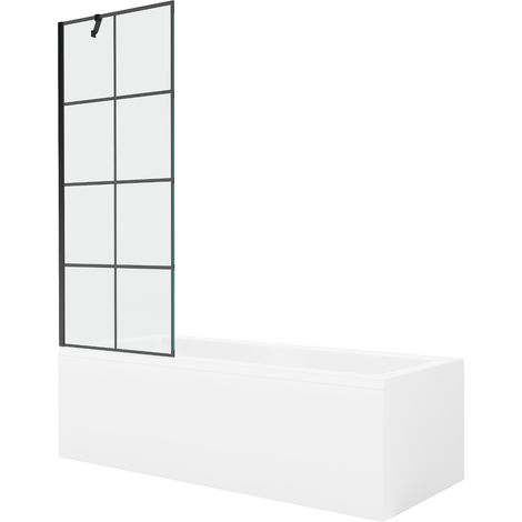 Mexen Cubik Rechteckige Badewanne 150 x 70 cm mit Verkleidung und 1-flügeliger Duschwand 70 cm, schwarzes Muster (1/5)