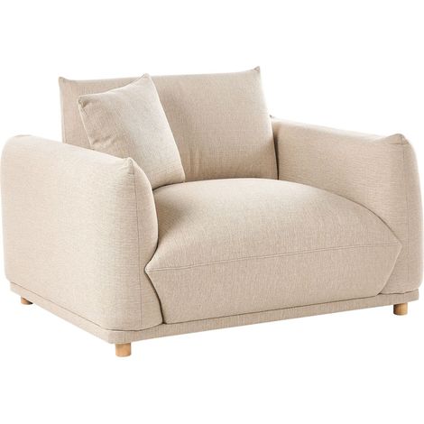 Poltrona Soggiorno Seduta Schienale Tessuto Imbottitura Gambe in legno Beige Chiaro Luvos (1/5)