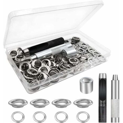 Pair Ösenwerkzeug-Set, 100-teiliges Ösenset, Planenösen, Ösen-Set, für Planen, Zeltreparatur, Silber, 12 mm (Innendurchmesser)