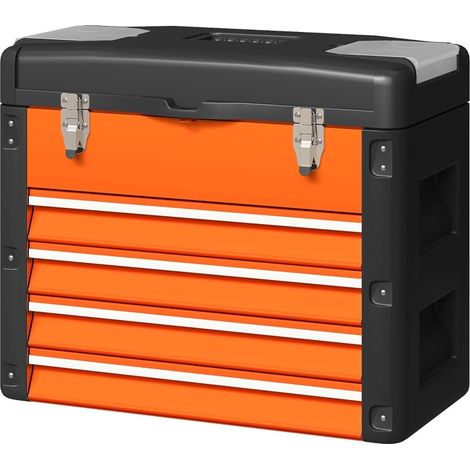 Cassetta degli attrezzi in metallo 49,7x25,3x40,7 cm con 4 cassetti, mini contenitori e scomparti portaoggetti, maniglie, arancione (1/5)