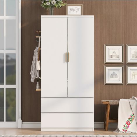 Armario ropero 70x50x170 cm de MDF blanco, 2 cajones y almacenaje lateral – MEUBLIV (1/5)