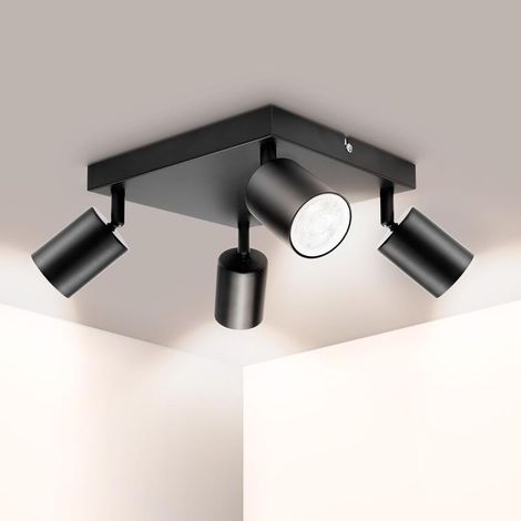 Spot Plafond GU10, Plafonnier 4 Spots Noir, Sans Ampoules Plafonnier Spot Orientable, éclairage de Plafond LED Carré, Moderne Applique Plafond Interieur LED pour Cuisine, Salon (1/5)