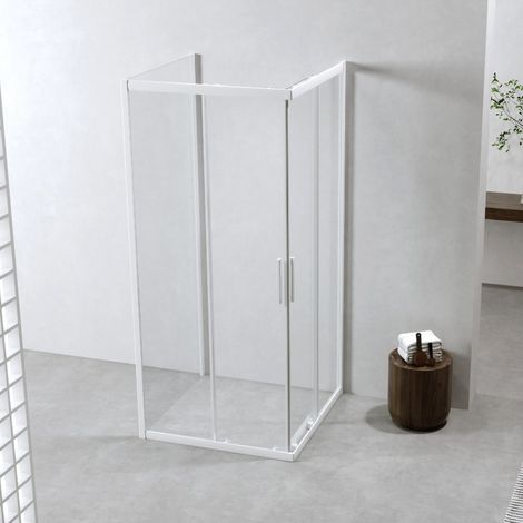 Cabina Doccia 3 Lati 80x80x80 Cm Scorrevole Profili Bianco Opaco 6mm Neat