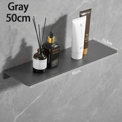 Étagère murale flottante en métal gris (50 cm) - Étagère murale en métal, étagère flottante noire, petite étagère de salle de bain, étagères d'exposition pour le rangement mural (1/5)