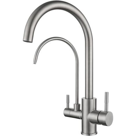 QORVA-Robinet de Cuisine 3 Voies Robinet d'évier de Cuisine en Acier Inoxydable brossé brossé