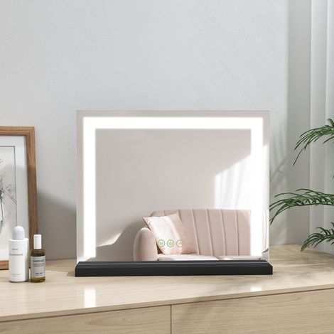Heilmetz Hollywood Dressing Table Mirror with Light Tabletop Vanity Mirror with Touch, 3 Color Lighting and Dimmable, Tabletop Cosmetic Mirror, Black, 500×420×34mm (1/5)