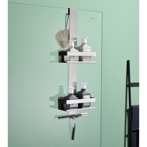 Etagere Douche à Suspendre, Acier Inoxydable SUS304 Etagère de Douche avec Crochets,étagère de Douche Suspendue en Verre pour Salle de Douche Nickel Brossé (1/3)
