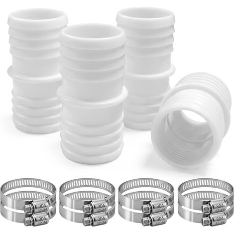 Lot de 4 Raccord Tuyau Piscine 38mm, Adaptateur Tuyau 38 à 38 mm Double Embout Cannelé Blanc avec 8 Colliers de Serrage Inox, pour Piscine et Jardin (4 pièces) (1/5)