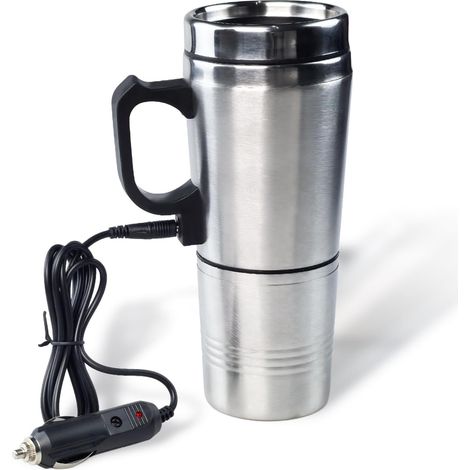 Bouilloire électrique voiture – tasse chauffante 300ml inox 12V – chauffe à 65°C– couvercle étanche – pour café et thé – déplacements (1/5)