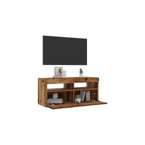 Meuble TV avec lumières LED vieux bois bois d'ingénierie (1/5)